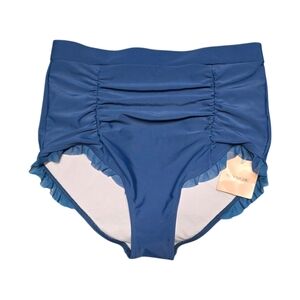 NEW BloomChic Blue High Rise Ruched Bikini Bottoms Size 10
